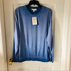 NWT PINK ROSE blue tie-dye oversized stretch Longsleeve shirt Size medium